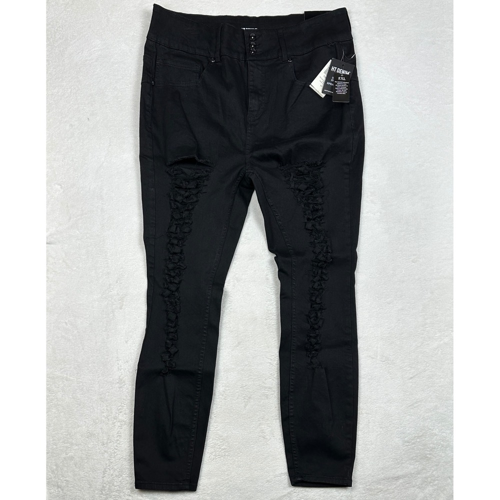 HT Denim Womens Hi-Rise Super Skinny Distressed Black Jeans Size 17 NWT 11849342